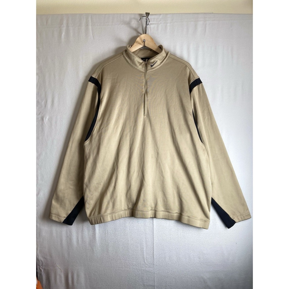Nike Golf Therma-Fit Pullover Men XL 1/4 Zip Mock Neck Tan Black Thermal Jacket